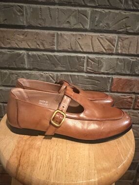 Beau Today T Strap Women's Brown Leather Shoes Size 7.0